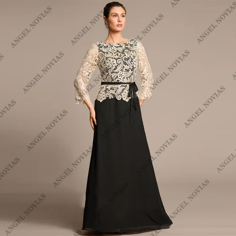 

Customized Long Black Chiffon Mother of the Bride Dresses Evening Party Gowns Appliques Vestido De Festa De Casamento