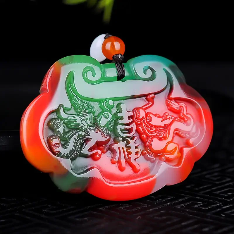 Colorful long-life lock pendant Colorful dragon and phoenix Chengxiang safety lock pendant auspicious jade pendant