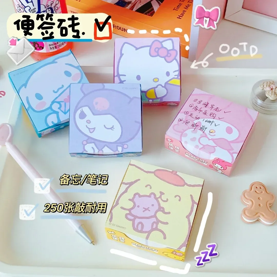 250 Sheets Sanrio Memo Pad Hello Kitty Kuromi Pachacco Self-stick Note Office Accessories Stationery School Supplies Wholesale