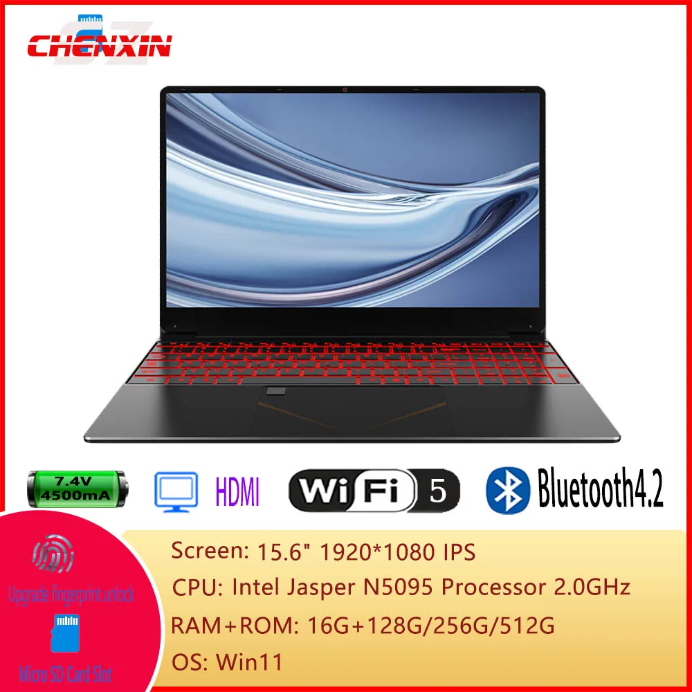 Computadora portátil PA156 de 15,6 pulgadas Win11 Intel N5095 16G 128G/256G/512G Notebook Netbook teclado retroiluminado WIFI HD BT4.0 USB3.0 3.0MP