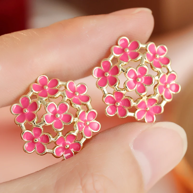 Elegant Delicate Imitation Enamel Flower Cluster Stud Earrings Women's Vintage Luxury Design Dating Anniversary Creative Jewelry