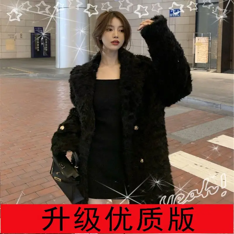 Loose Look Slimmer All-match Thermal Coat Autumn and Winter Socialite Thickening Type Plush Coat Fashion Large Size Women Dress