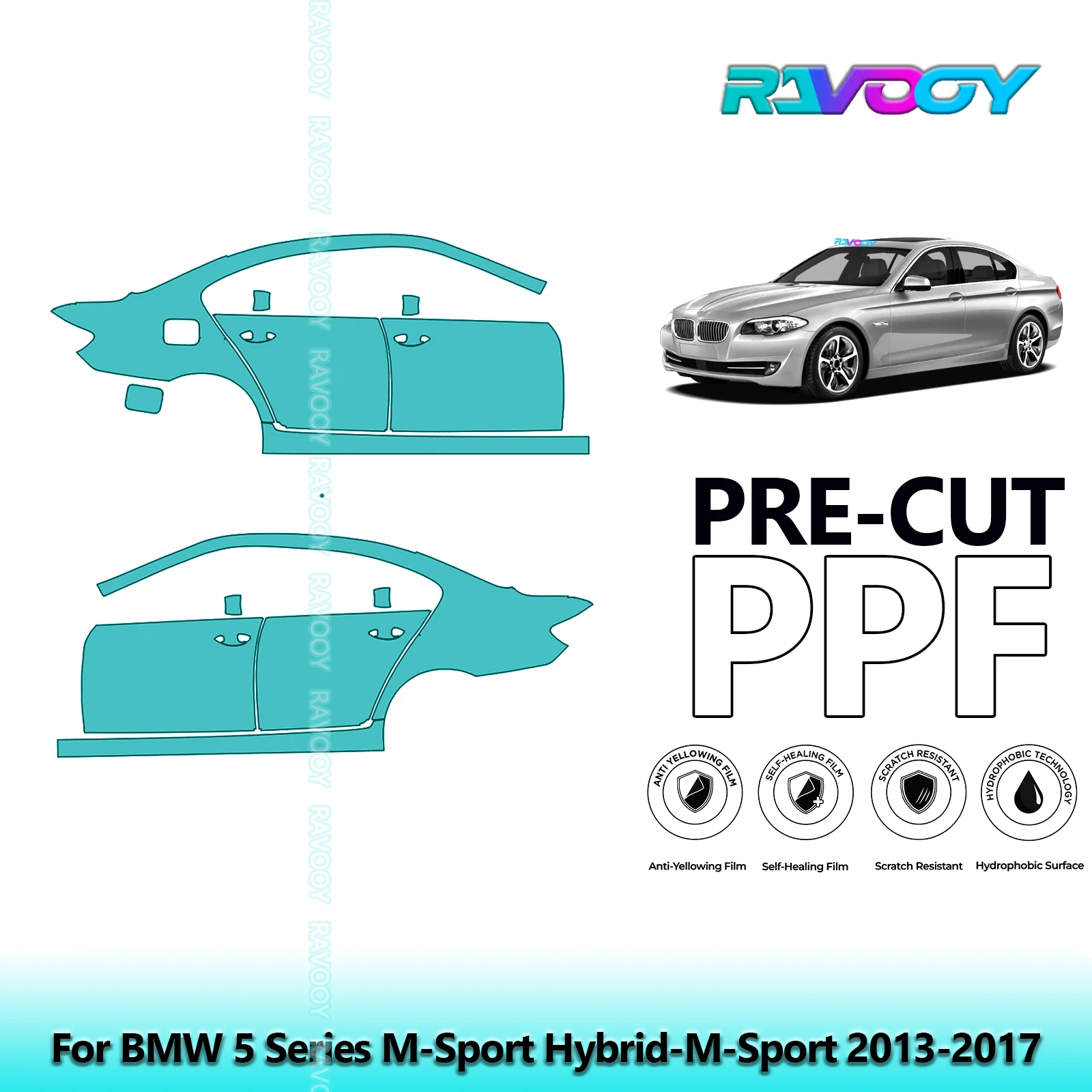 

For BMW 5 Series M-Sport Hybrid-M-Sport 2013-2017 8.5mil Pre-Cut PPF Door & A/B Pillar Kit TPU Paint Protection Film Set