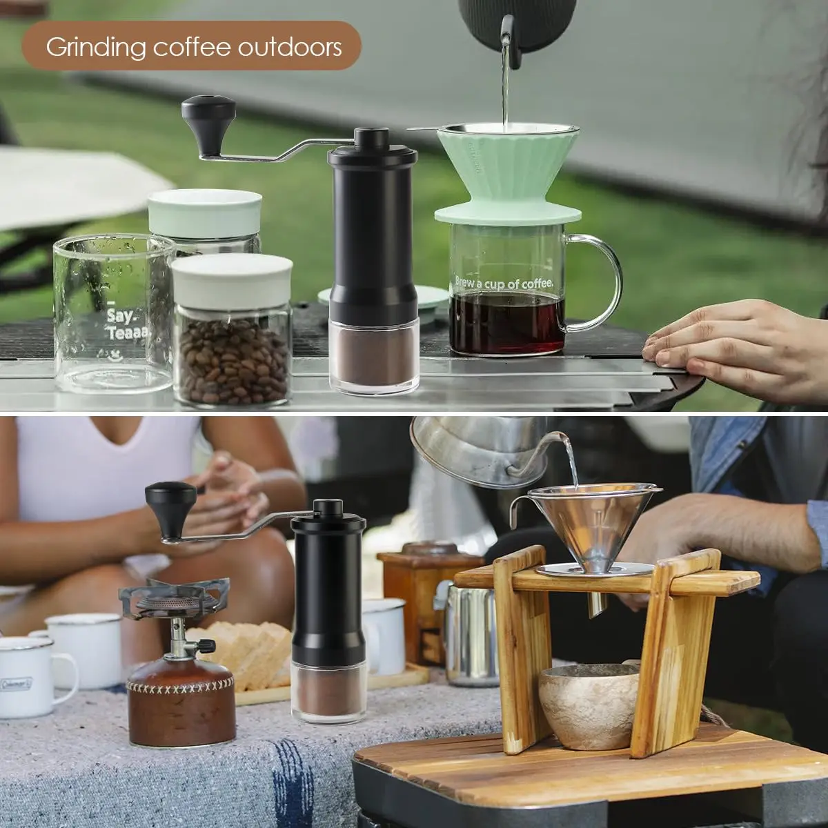 Manual Coffee Grinder Adjustable Fine Coarse Ceramics Conical Burr Hand Coffee Grinder Mill Convenient for Home Office Travel