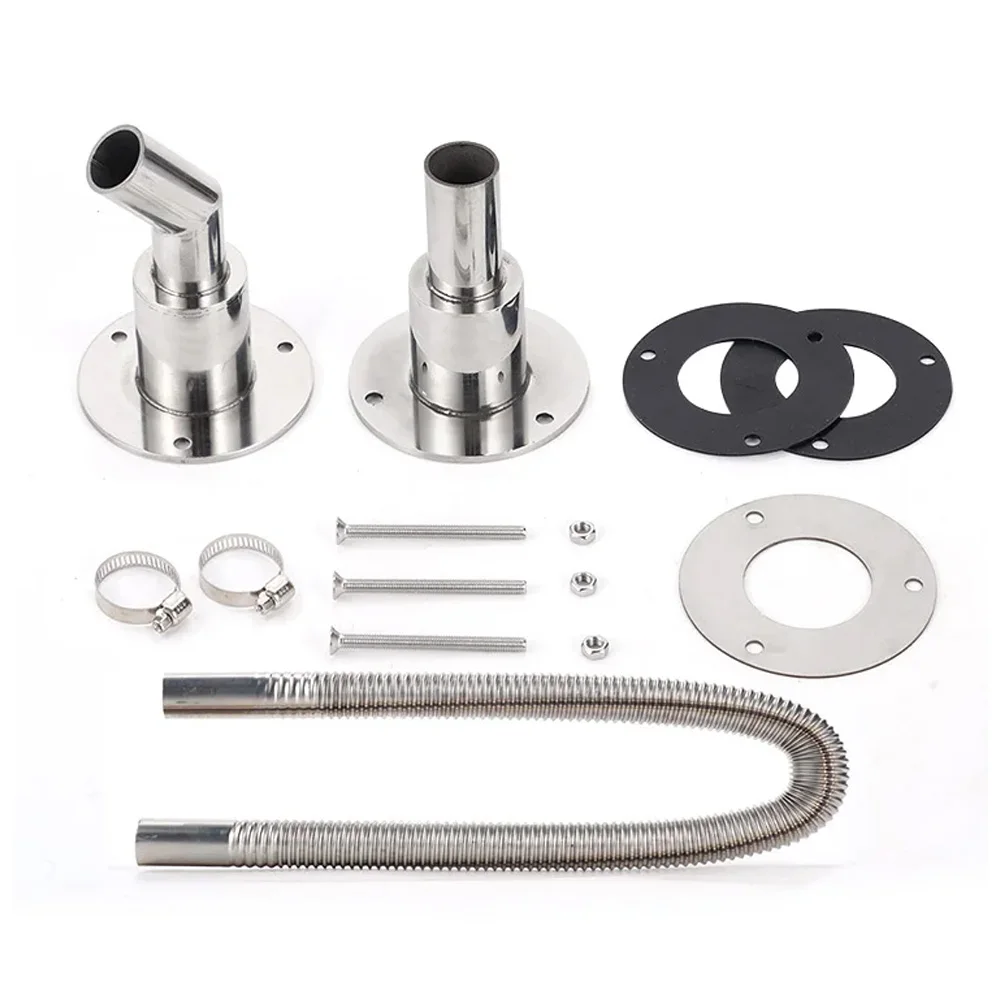 Set 24mm Stainless Steel Thru Hull Exhaust Fitting Tube Pipe Socket Hardware Part Air Diesel Heater For Car Boat Truck