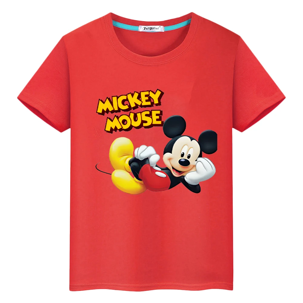 

Disney Print 100%Cotton anime Short y2k one piece mickey mouse t shirt for kids boy 10year Kawaii Tops pride tshirt girl clothes