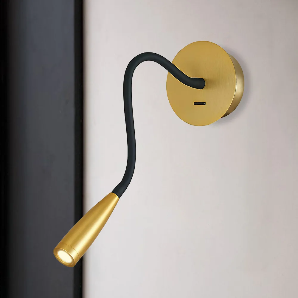 

LED Flexible Gooseneck Reading Wall Lamp Modern Wall Mounted Bedroom Bedside Wall Light Spotlights for Hotel Engineering Study