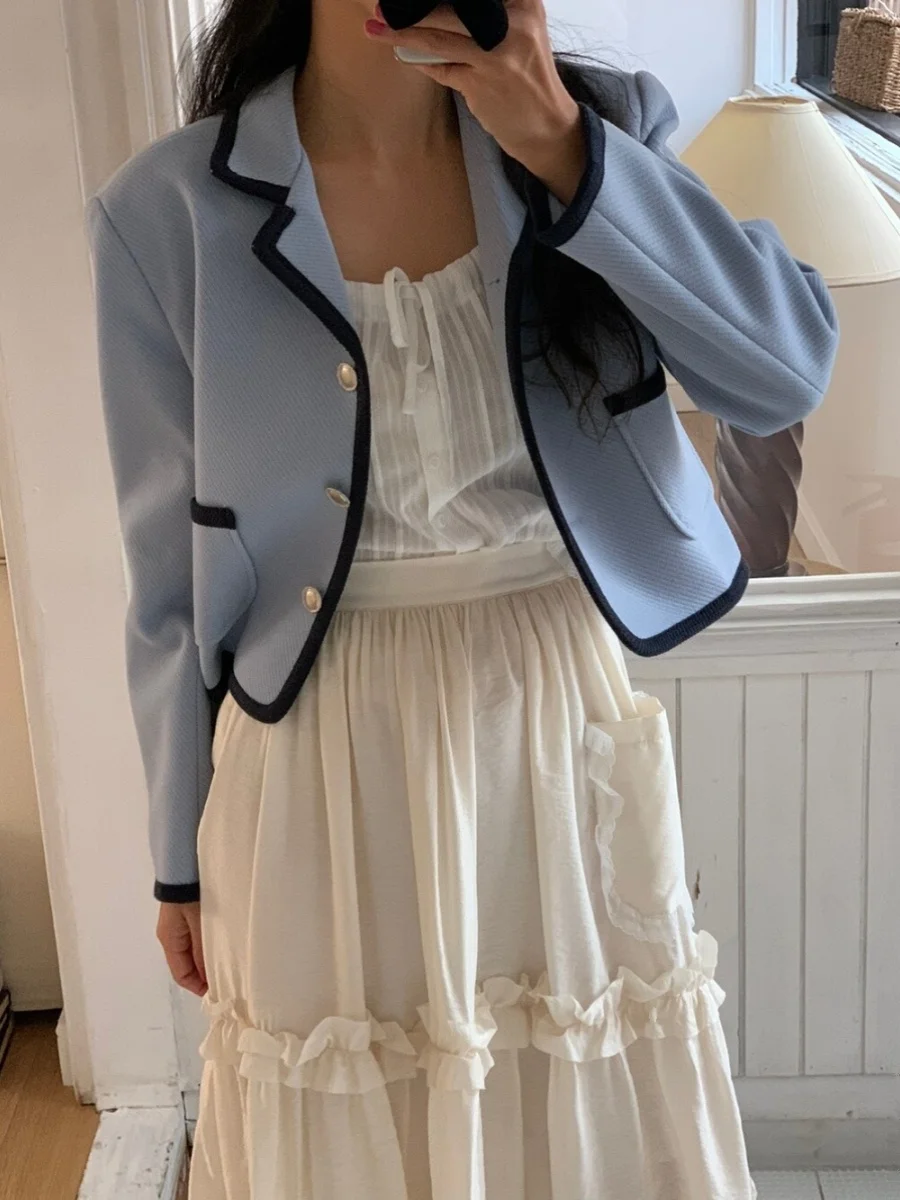 

Цветной костюм Blo Jaet, женский свободный прямой крой, антивозрастной, маленький, Fraance, хлопковое пальто на пуговицах