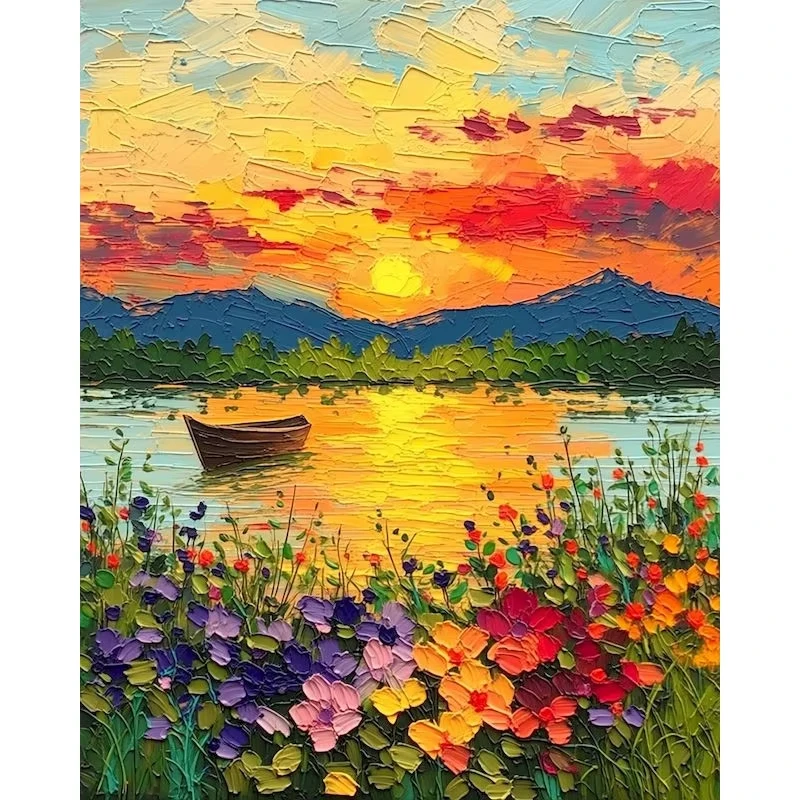 Resin Art On Canvas - Gün batımı resim numaralarına göre boyama