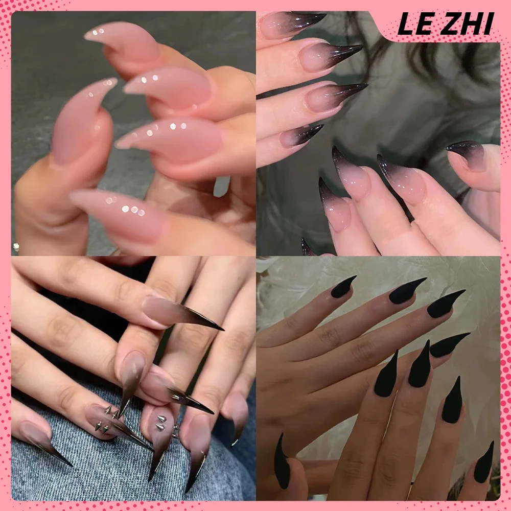 

Y2K Dark Spice Girl Handmade Dragon Shape Claw Detachable Full Cover Nails Simple Beast Claw Gradients Rivets Press On Nails