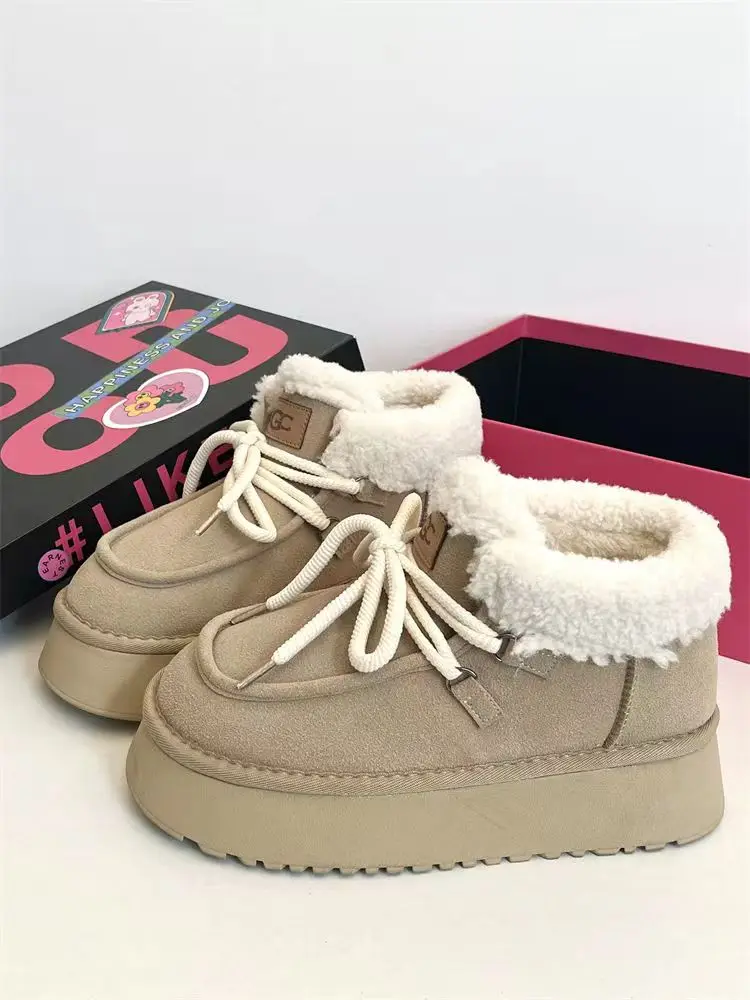 Northeast fur and thick soles increase snow boots women\'s new winter fashion in 2024 to wear warm and velvet cotton shoes.