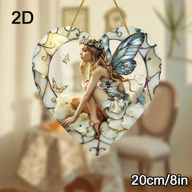 2d Acrylic Magical Fairy Magic Night Fairy Suncatcher Stained Glass Acrylic Heart Wall Hanging Garden Outdoor Decorative