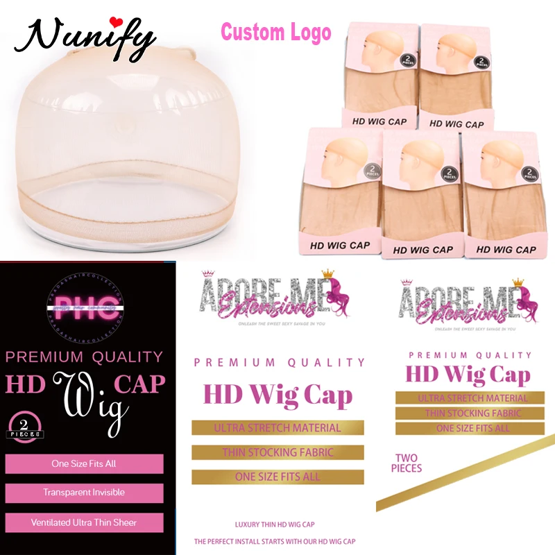 Custom Logo Paper Packaging For Hd Wig Cap Ultra Thin Stocking Cap For Wig Private Label Packaging Mesh Lace Hairnet 50/100Packs