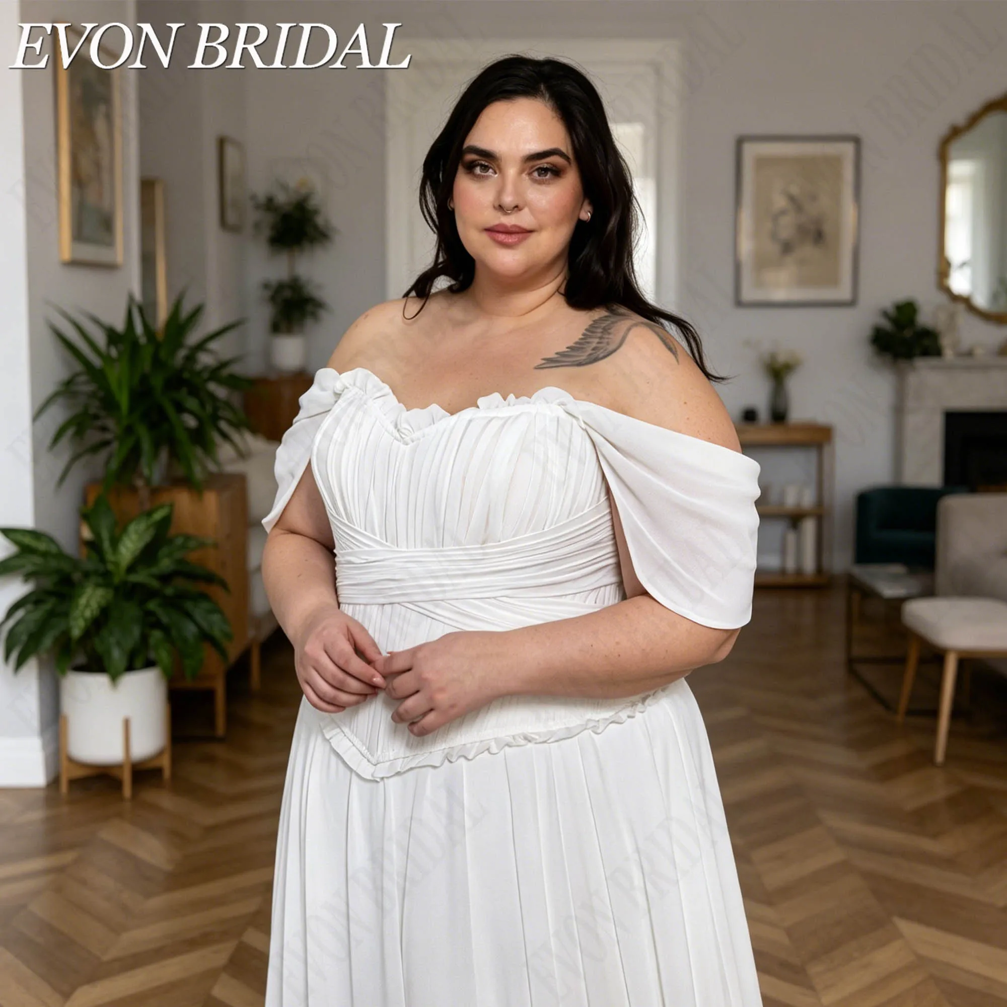 EVON BRIDAL Plus Size Detachable Chiffon Train Bridal Dress Simple A-Line Wedding Dresses Sweetheart Abito Da Sposa Customized