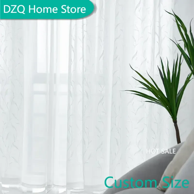 

White Embroidered Tulle Window Curtains For Living Room European Voile Sheer Curtain For Bedroom Kitchen Door Drape Blinds Decor