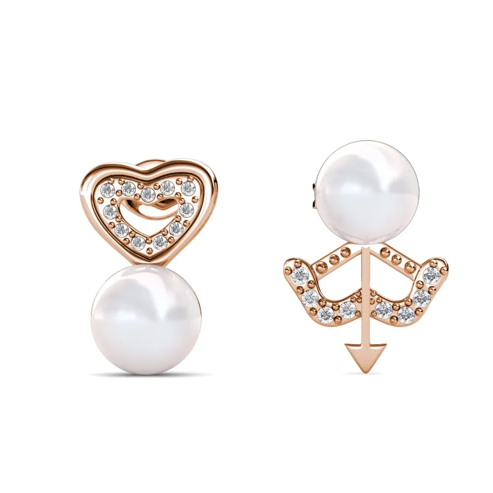 Daisini Fashion Earring with Swarovski Crystals Copper Heart Pearl Cupid Arrow Design Ladies Jewelry Trendy Accessory Ideal Gift