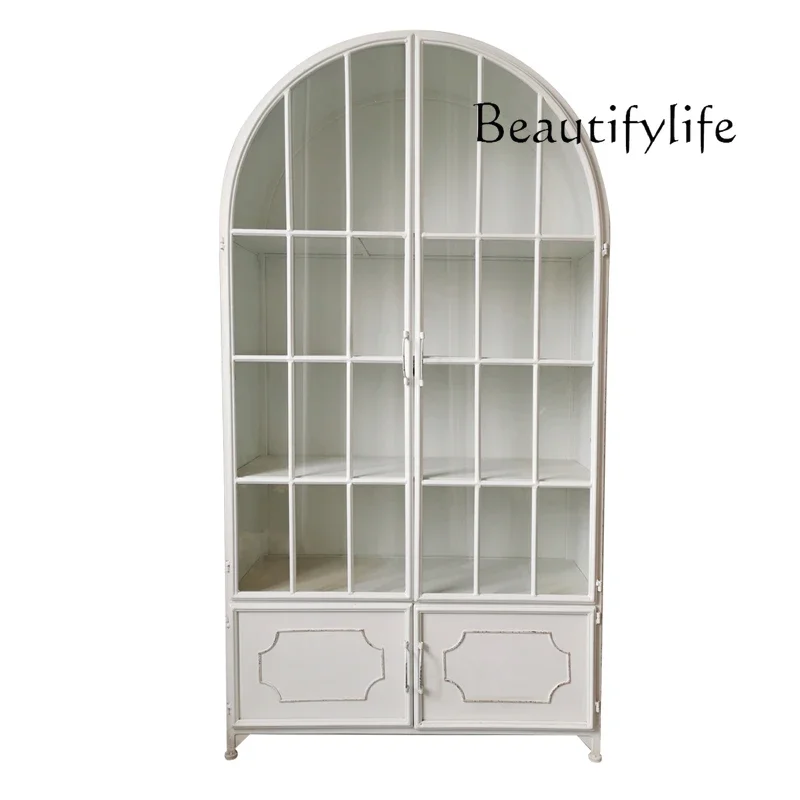 French American retro country glass door opening dining side locker storage display bookcase wine cabinet