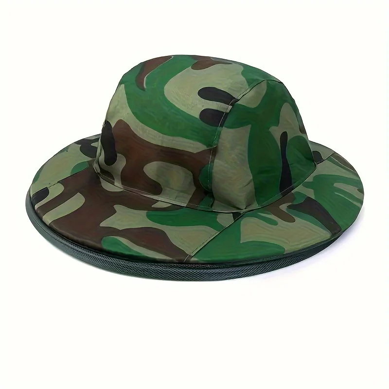 Adjustable camouflage mosquito-repellent cap with mesh face and neck cover – EVA material, machine washable