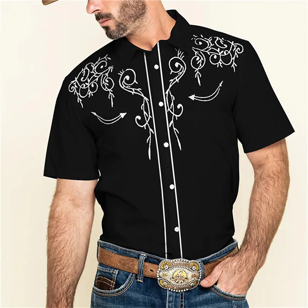 Men's Western Printing Shirt Animal Graphic Retro Black Outdoor Street Short Sleeve Fashion Street Clothing Designer Leisure