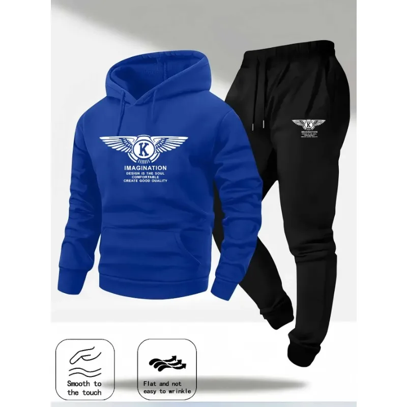 Męski dres sportowy na jesień i zimę 2025 z kapturem i spodniami dresowymi, odzież męska do sportów outdoorowych.