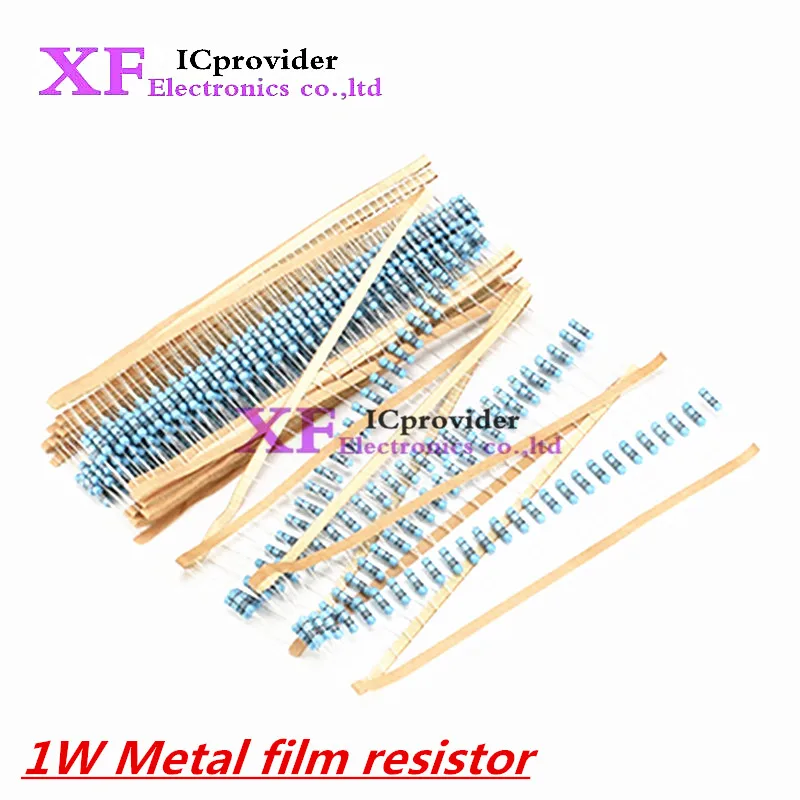 50pcs 1W Metal film resistor 1% 0.1R ~ 2.2M 10R 22R 47R 100R 330R 1K 4.7K 10K 22K 47K 100K 330K 470K 1 10 22 47 100 330 1M ohm
