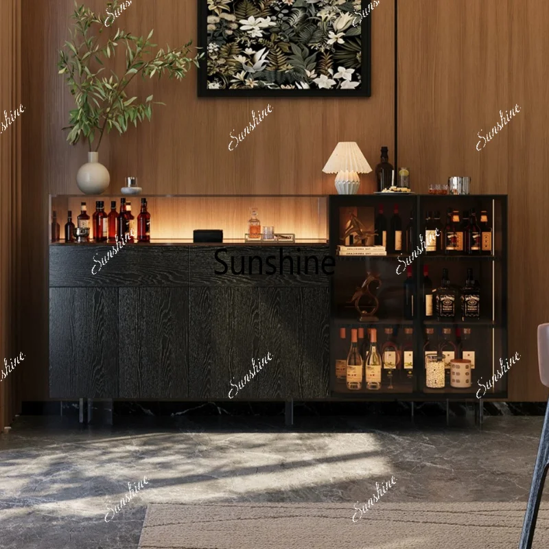 Glass Buffet Cabinet Wine Hidden Perfume Display Black Modern Cabinet Led Nordic Kitchen Armoire De Rangement Room Furniture