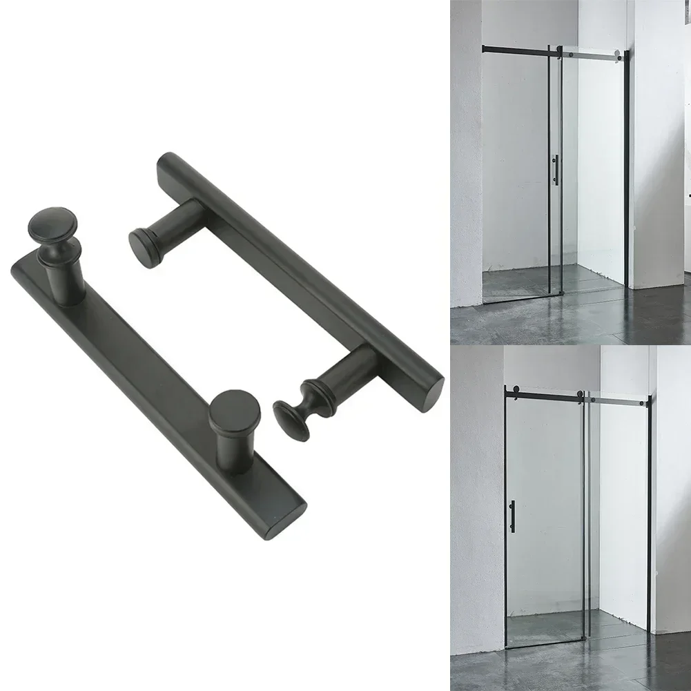 Knobs Door Handle Bathroom Bathtub Stylish Part Replacement Stainless Steel 145mm Black Flat For Shower Enclosures