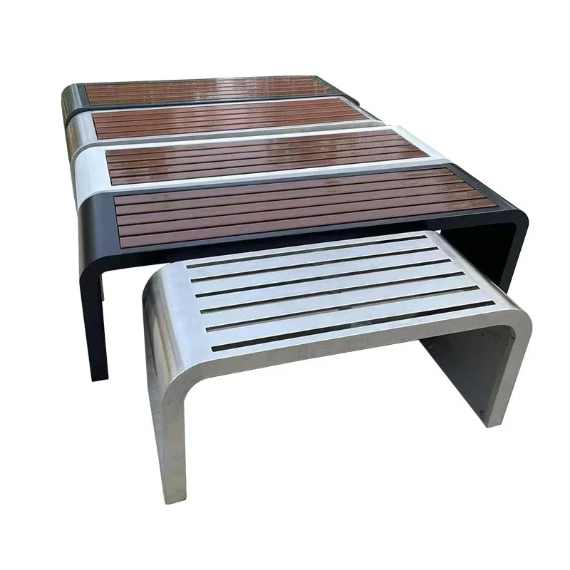 Quadratische bewegliche Reihenstühle für den Garten, Parkstühle aus Edelstahl