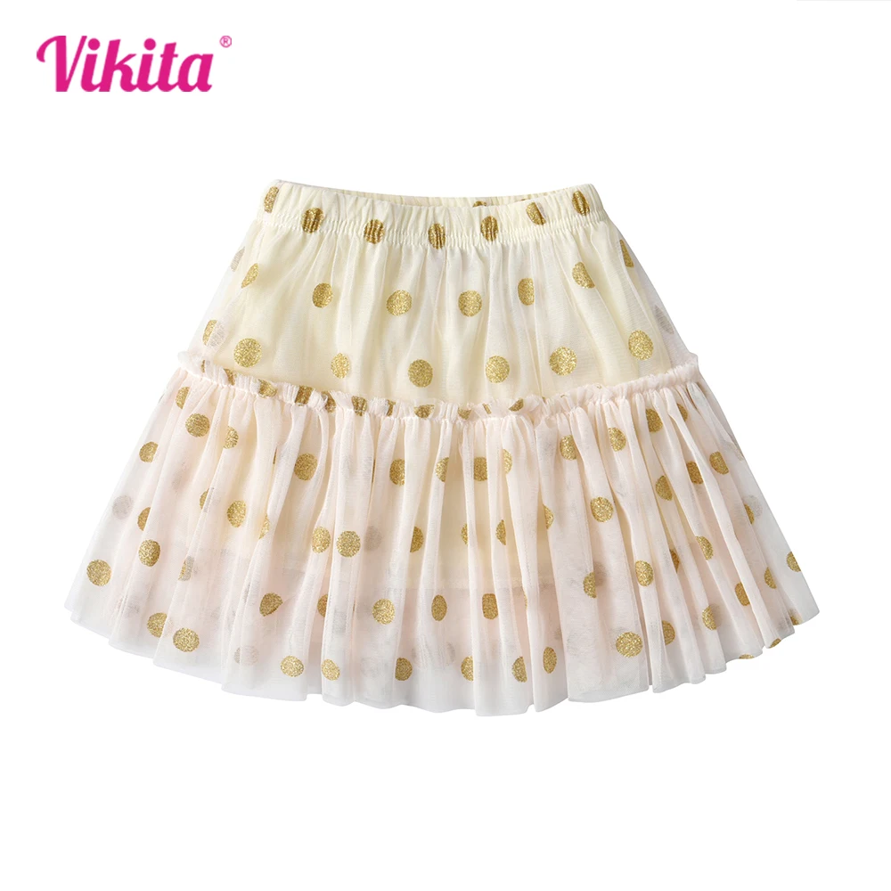 VIKITA Kids Polka Dot Print Skirt Girls Casual Daily School Vacation Princess Cute Mesh Tulle Mini Skirts Children Clothing