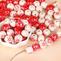 30pcs 16mm Christmas Wooden Beads Crafts Three Colored Wooden Beads With 10m Hemp Rope For DIY Ornaments Garland Home Decoration