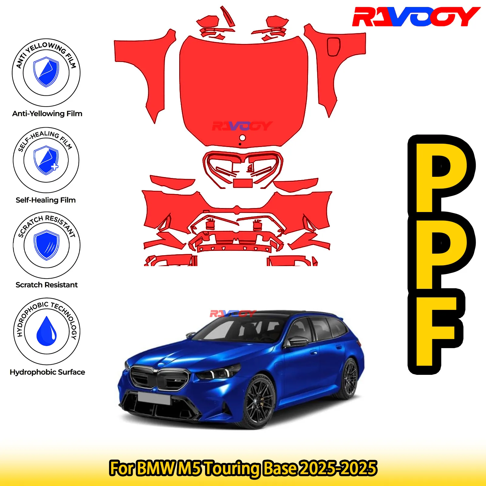 

For BMW M5 Touring Base 2025-2025 Glossy Matte Black Precut front PPF Kit Paint Protection Film