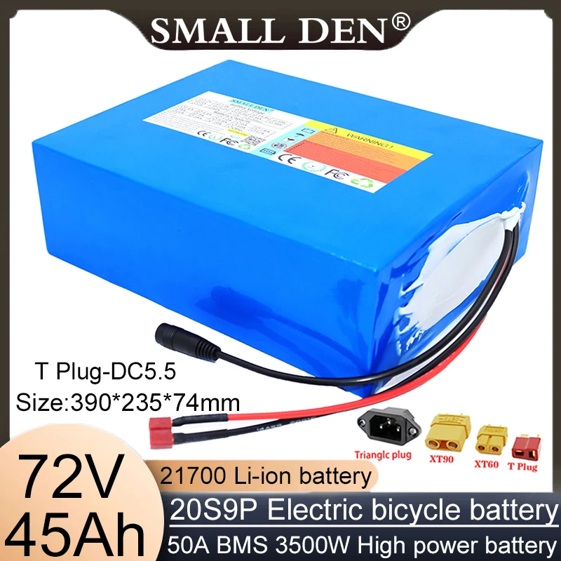 72V45AH 21700 lithium-ion polymer battery pack suitable for 20S9P 3500W motorcycle, bicycle, car motor battery with built-in BMS