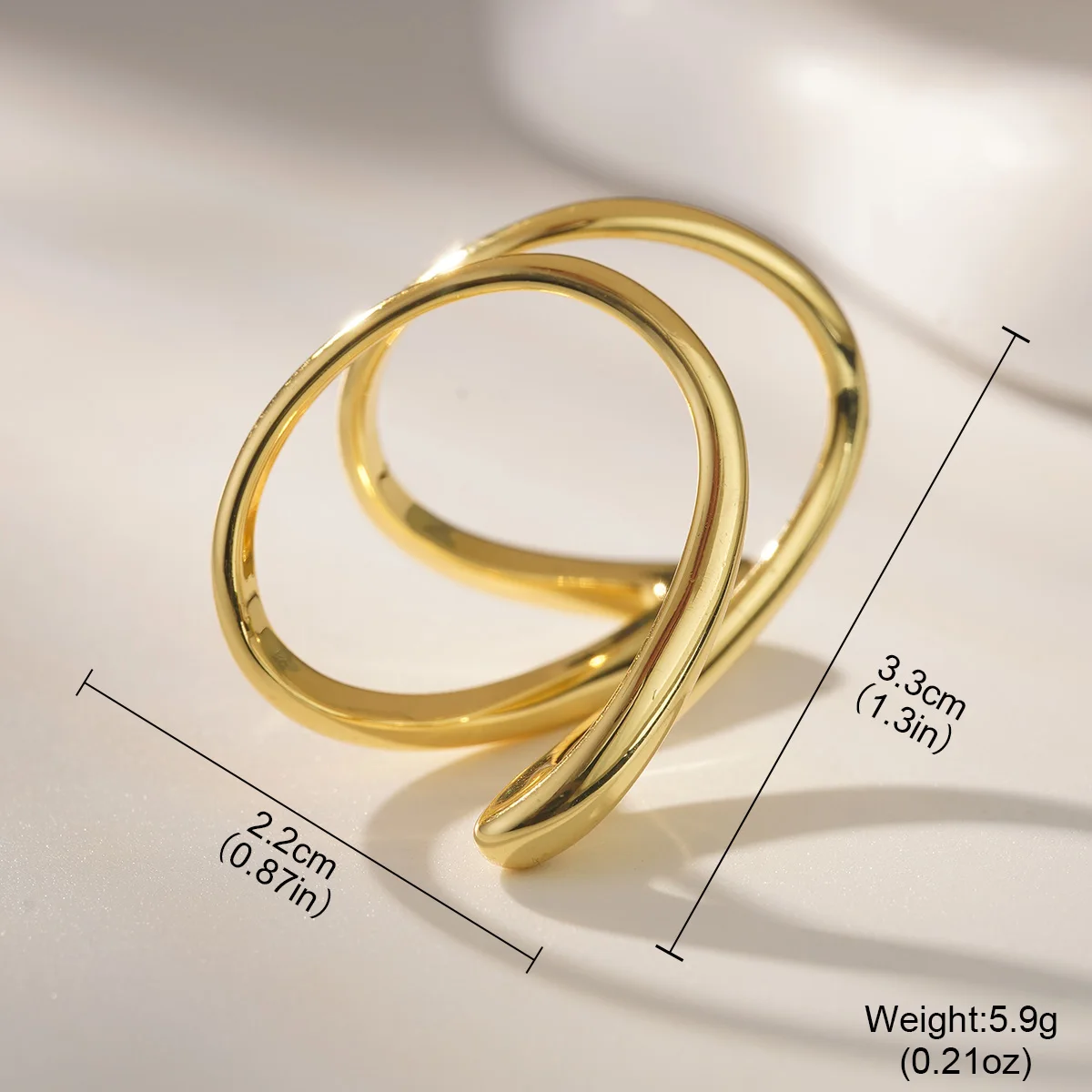 Modern Abstract Wavy Wrap Ring for Women Shiny Gold Plated Smooth Spiral Non Adjustable Closed Band Index Finger Jewelry