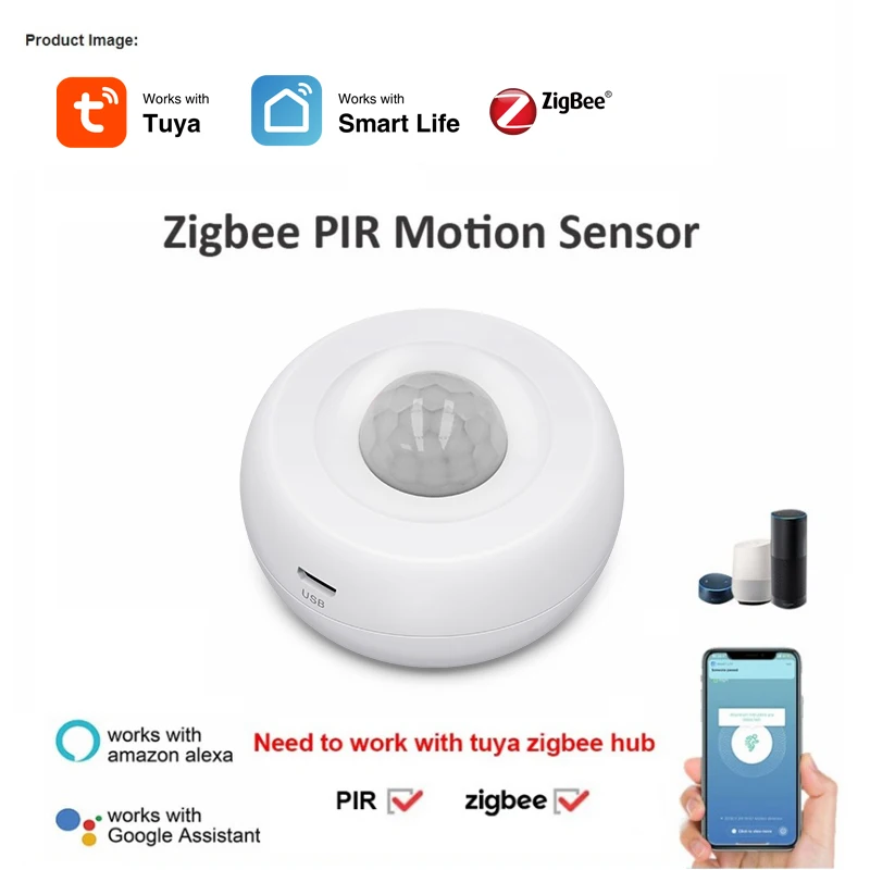 Tuya Zigbee PIR Motion Sensor Detector Movement Sensor Smart Life APP Wireless Home Automation System Work with Alexa Google