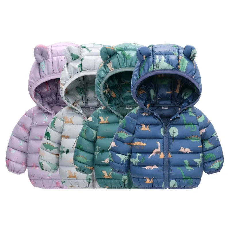 Hooded Coats Cartoon Dinosaur Lightweight  Jackets Autumn Outerwear Kids Girls Boys Baby Winter Warm Fashion Casual Clothing