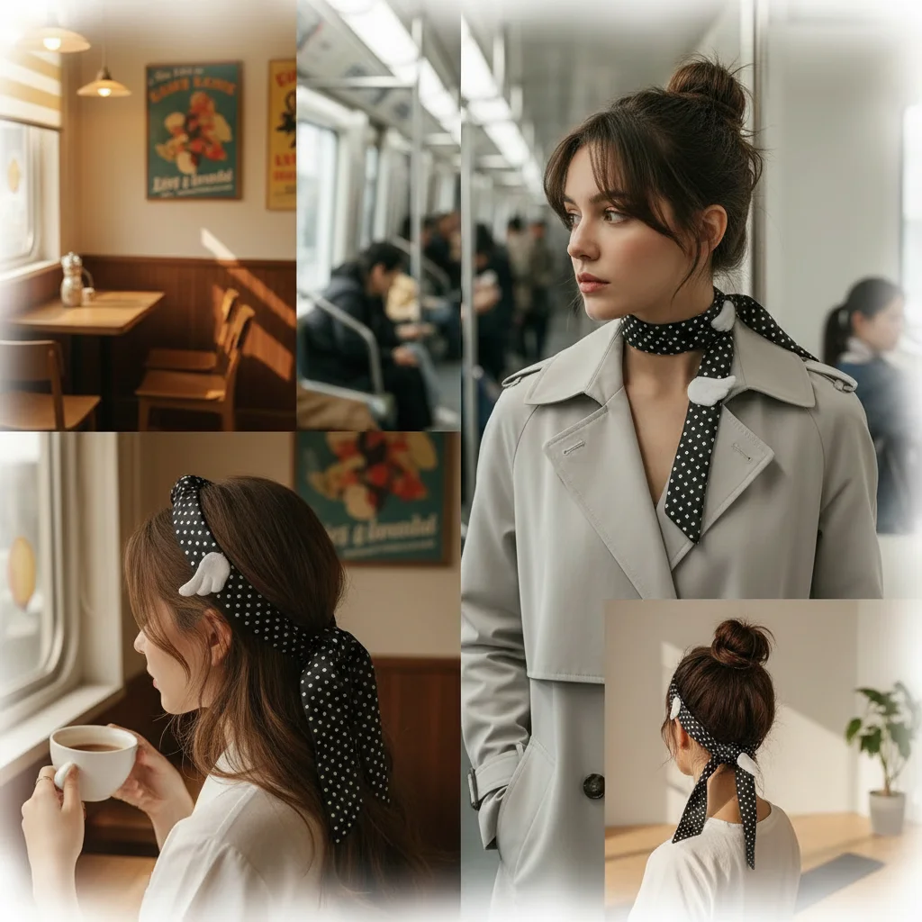 Y2K Spicy Girl Wings Wave Point Scarf Vintage Polka Dot Scarf Long Multifunctional Hairband Waistband Ribbon Neck Headband
