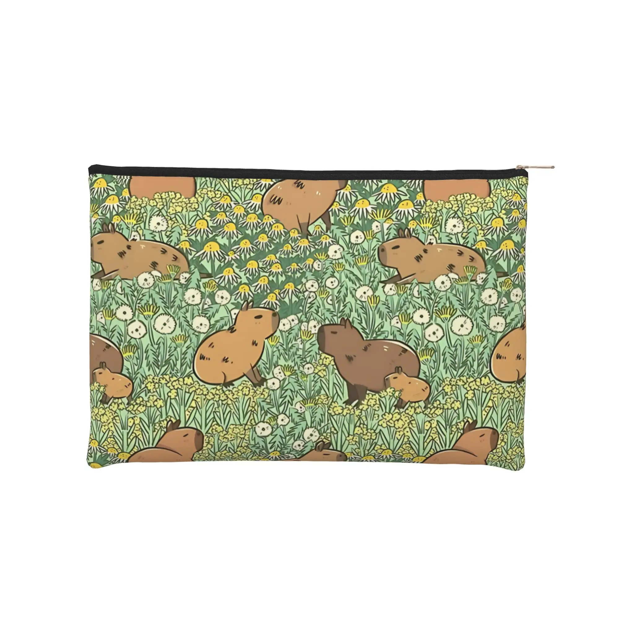Capybara Lightweight Meadow in Green and Yellow Makeup Bag Toiletry Bag with Zipper Cosmetic Pouch