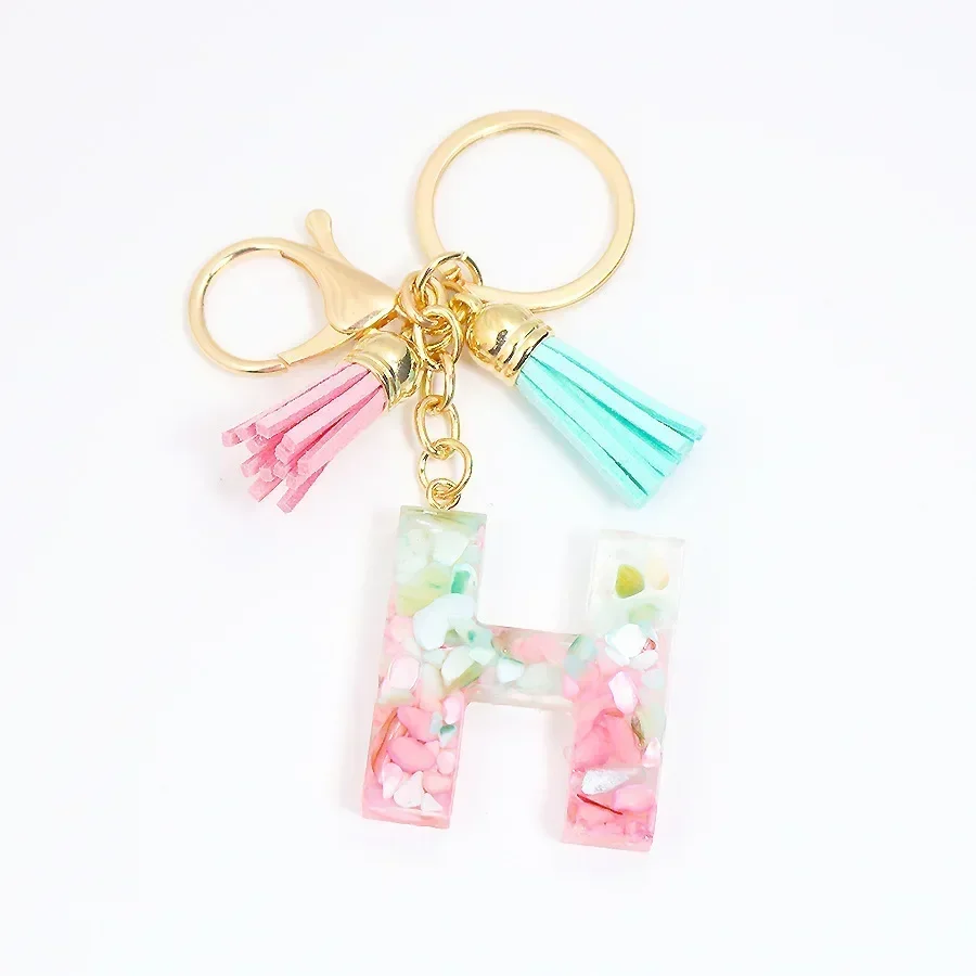 Resin Initial Letter Keychain Women Blue Butterfly Alphabet Key Ring Chains With Tassel Cute Pendant Key Chain Rings Charm Bag
