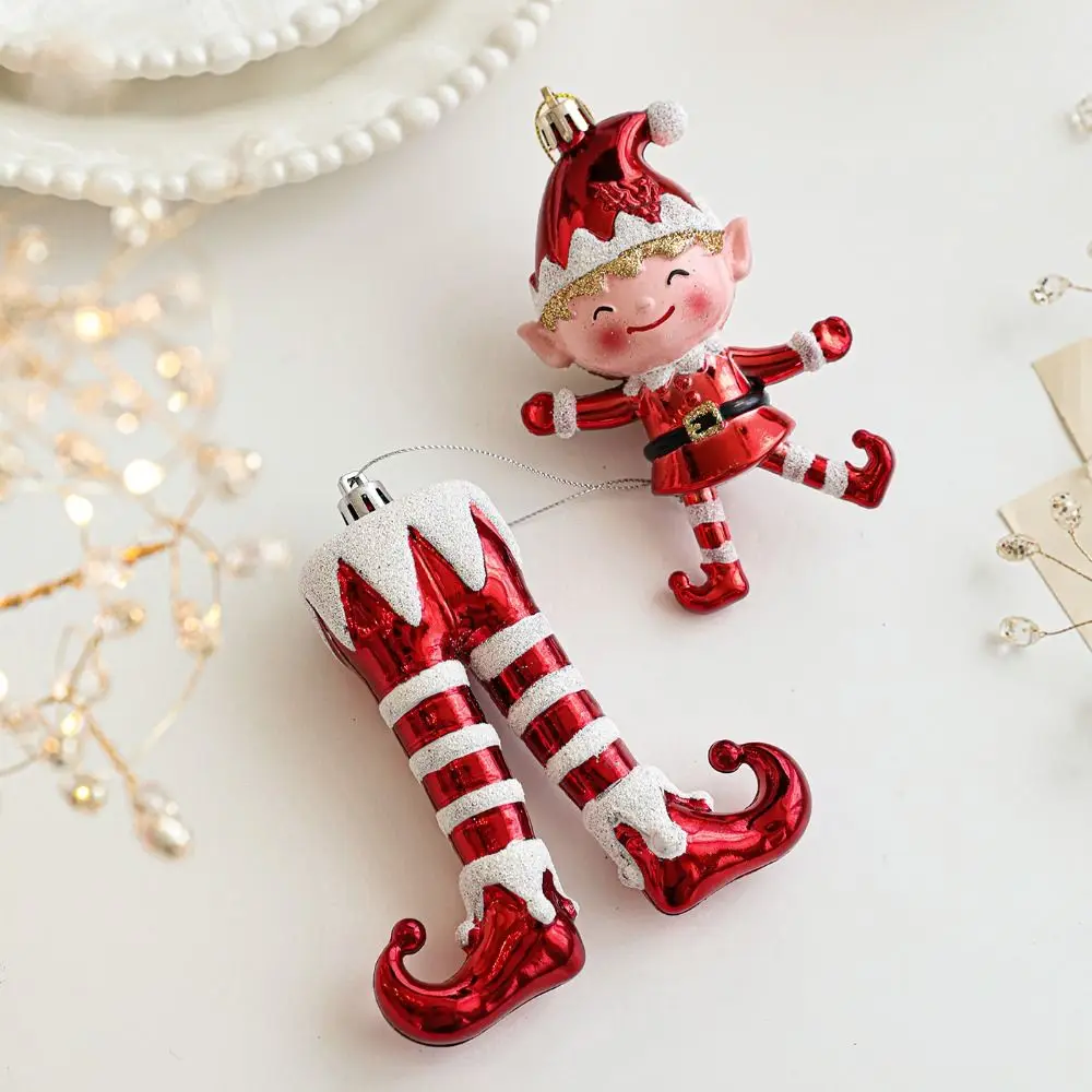 

Cartoon Christmas Elf Pendant Santa Claus Plastic Snowman Hanging Ornaments Shiny Red Shatterproof Merry Christmas Decor