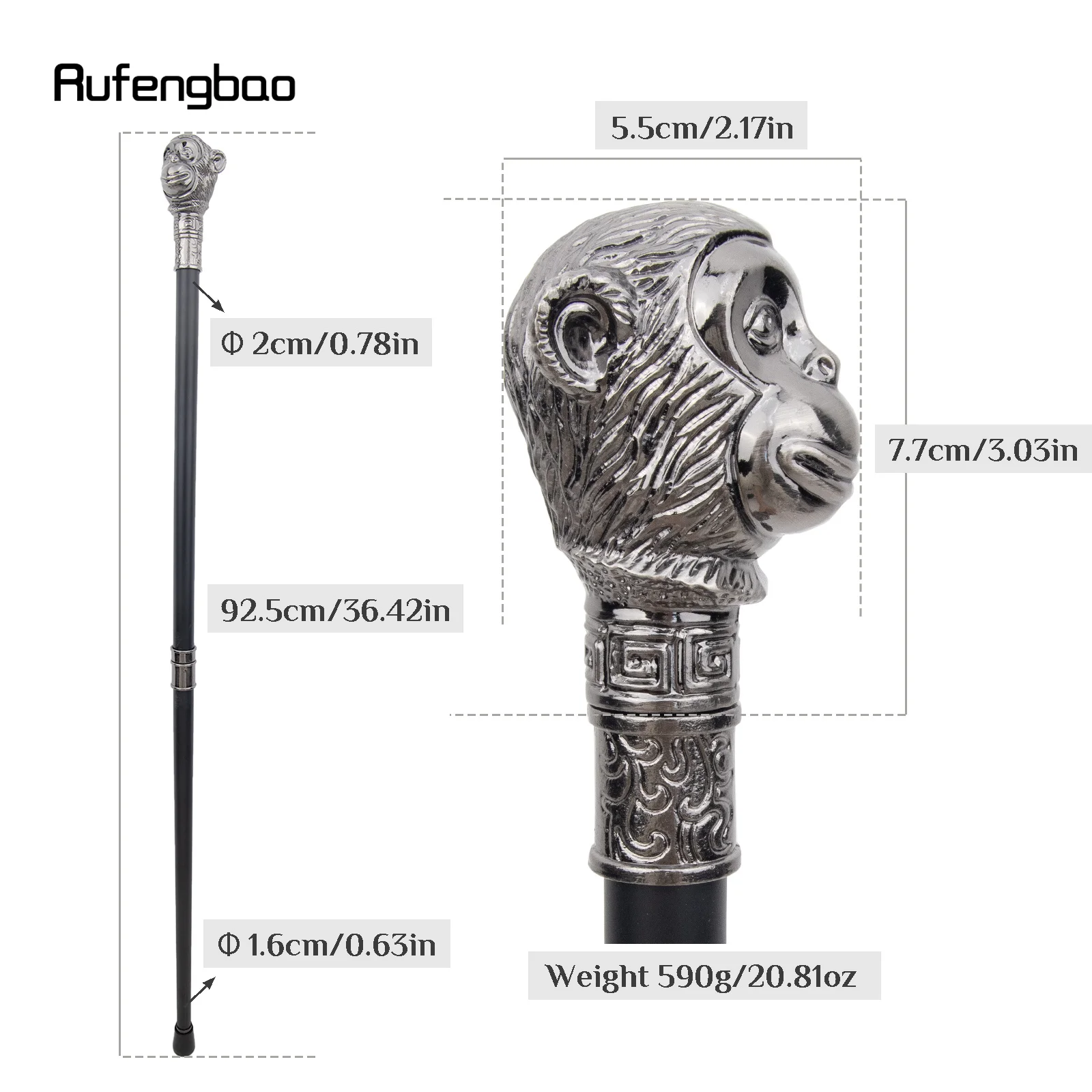 Silvery Monkey Animal Fashion Stick Decorative Cospaly Vintage Party Fashionable Cane Crosier Performance Stage Cane 93cm