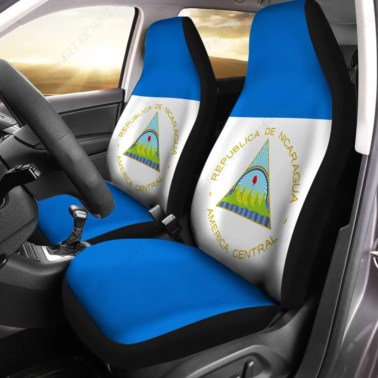 Nicaragua Flag Pattern Car Seat Covers Set of 2, Universal Front Car Seats Vehicle Enterior Protector Suitable Fits Most Car