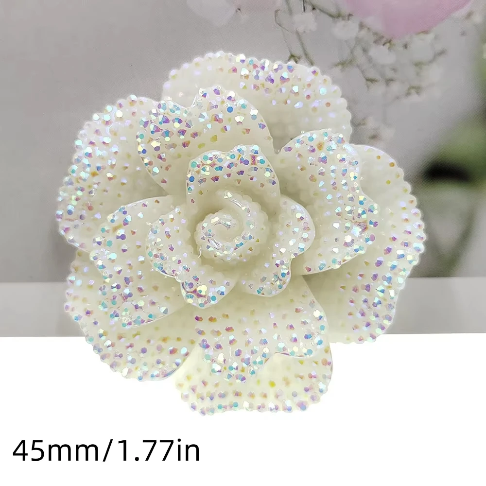 4Pcs Glitter Gorgeous Large Pink White Rose Bow Flat Back Ornament Diy Junk Phone Case Headset Decorations Handcrafts Supplies