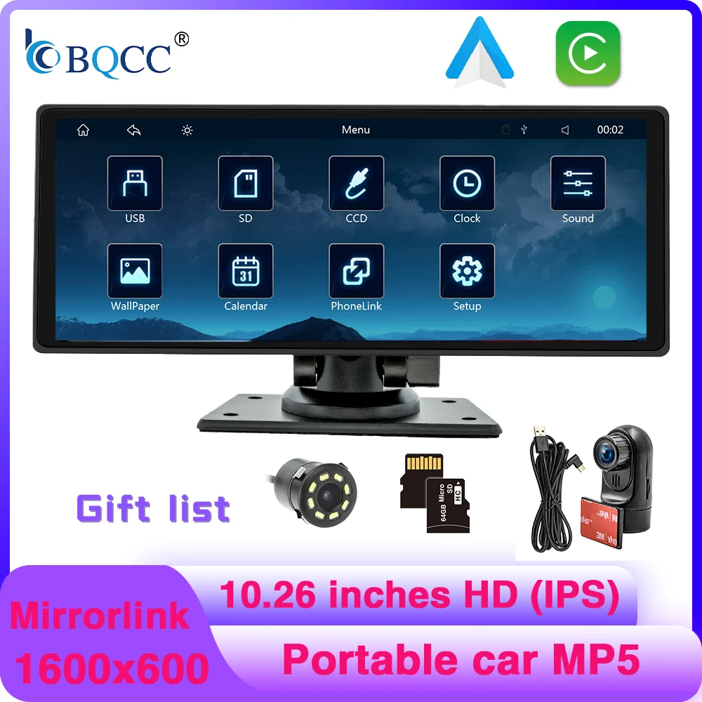 BQCC 10.26 بوصة سيارة محمولة MP5 لاعب ميرورلينك اللاسلكية Carplay أندرويد السيارات سيارة ستيريو BT TF USB DVR الرؤية الخلفية ل العالمي