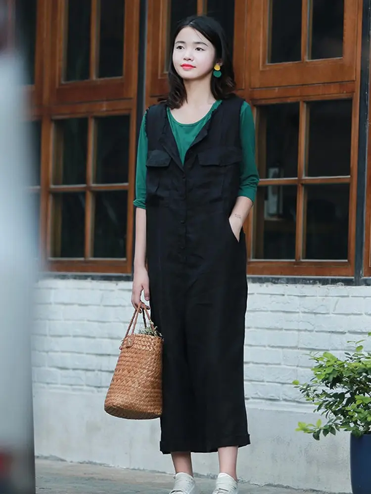 Mokedai artistieke zomer 2025, hoge taille, wijde pijpen jumpsuit, losse pasvorm, svel, gerafeld, negen punten overallbroek