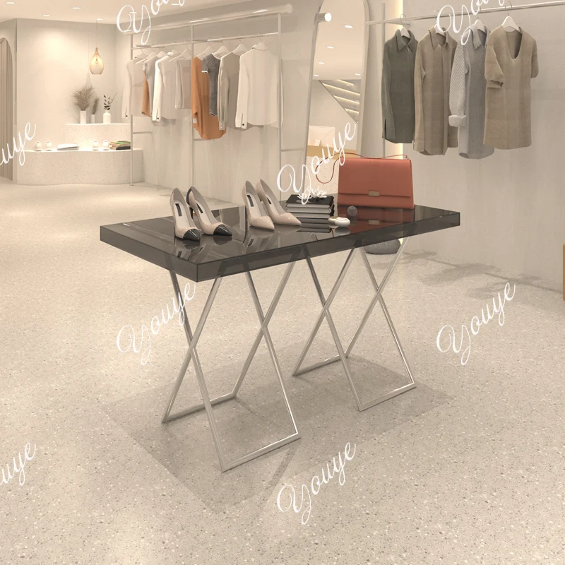 

Clothing store water table stainless steel acrylic display stand storage table women's clothing store high and low display