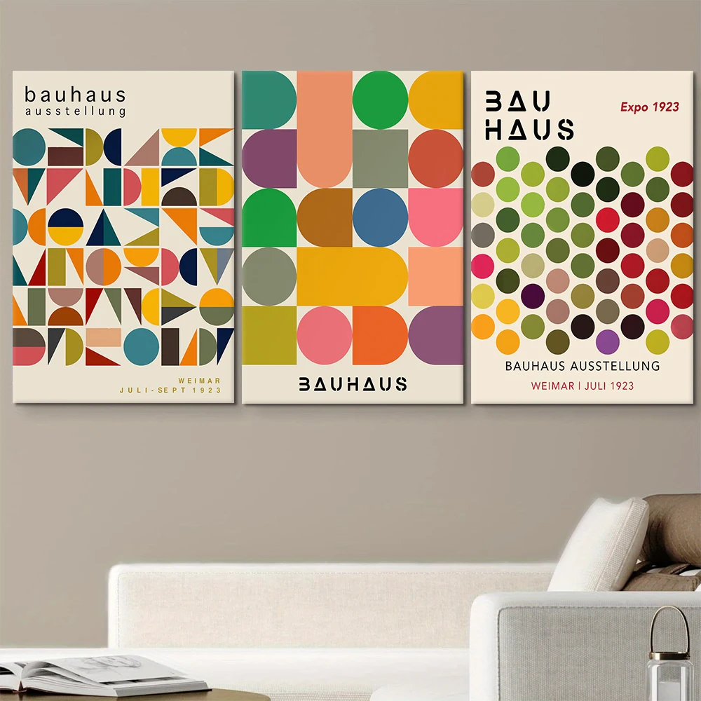 3 قطع من لوحات زخرفية قماشية لمعرض فايمار باوهاوس لعام 1923، أنماط تجريدية هندسية قديمة، ليفين على الطراز الحديث