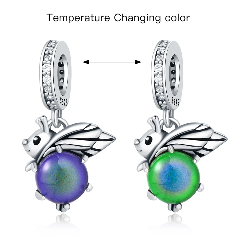 925 Sterling Silver Charm Bead Temperature Change Fireworm Pendant Charms Fit Pandora Bracelets Necklaces Women Diy Jewelry