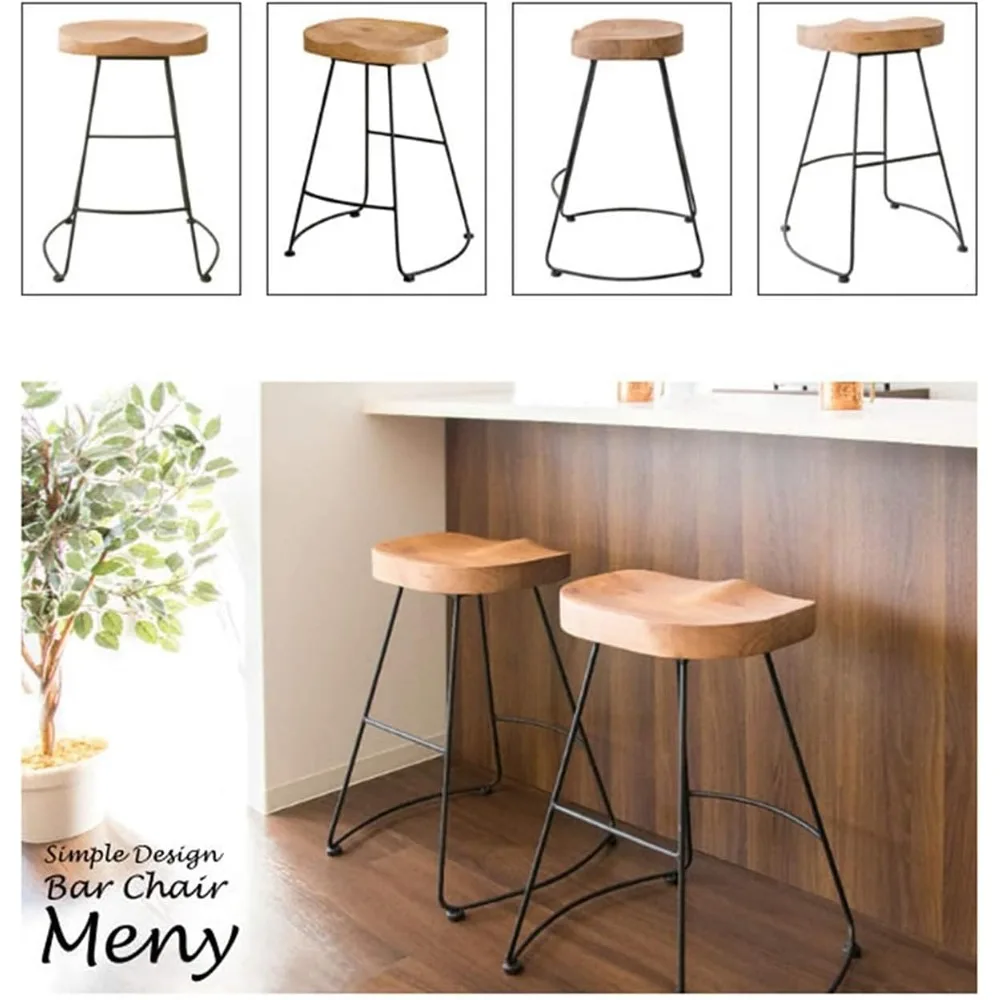 Par de cadeiras de bar americanas de inspiração vintage, bancos de madeira de estilo contemporâneo, cadeiras de jantar altas modernas de meados do século