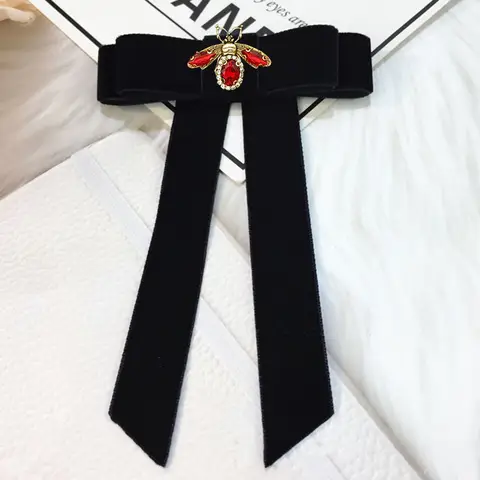 라인스톤 꿀벌 벨벳 활 타이 브로치 배지, 애니메이션 로리타 의류 액세서리, 빈티지 여성 셔츠, 스웨터 칼라, 꽃 핀