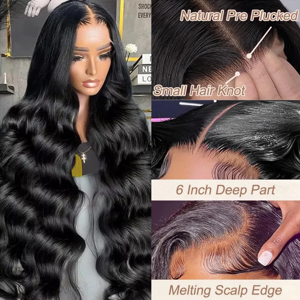 Body Wave Hman Hair Wig Glueless 13x4 HD Lace 200% Density 22inch Pre Plucked Baby Hair 12A Unprocessed Virgin Hair Natural Black Color Ear to Ear Lace Body Wig Tiny Knot Real Pre Cut HD Lace Wig Body Wave Human Hair Wigs Pre-Plucked Bleached Knots